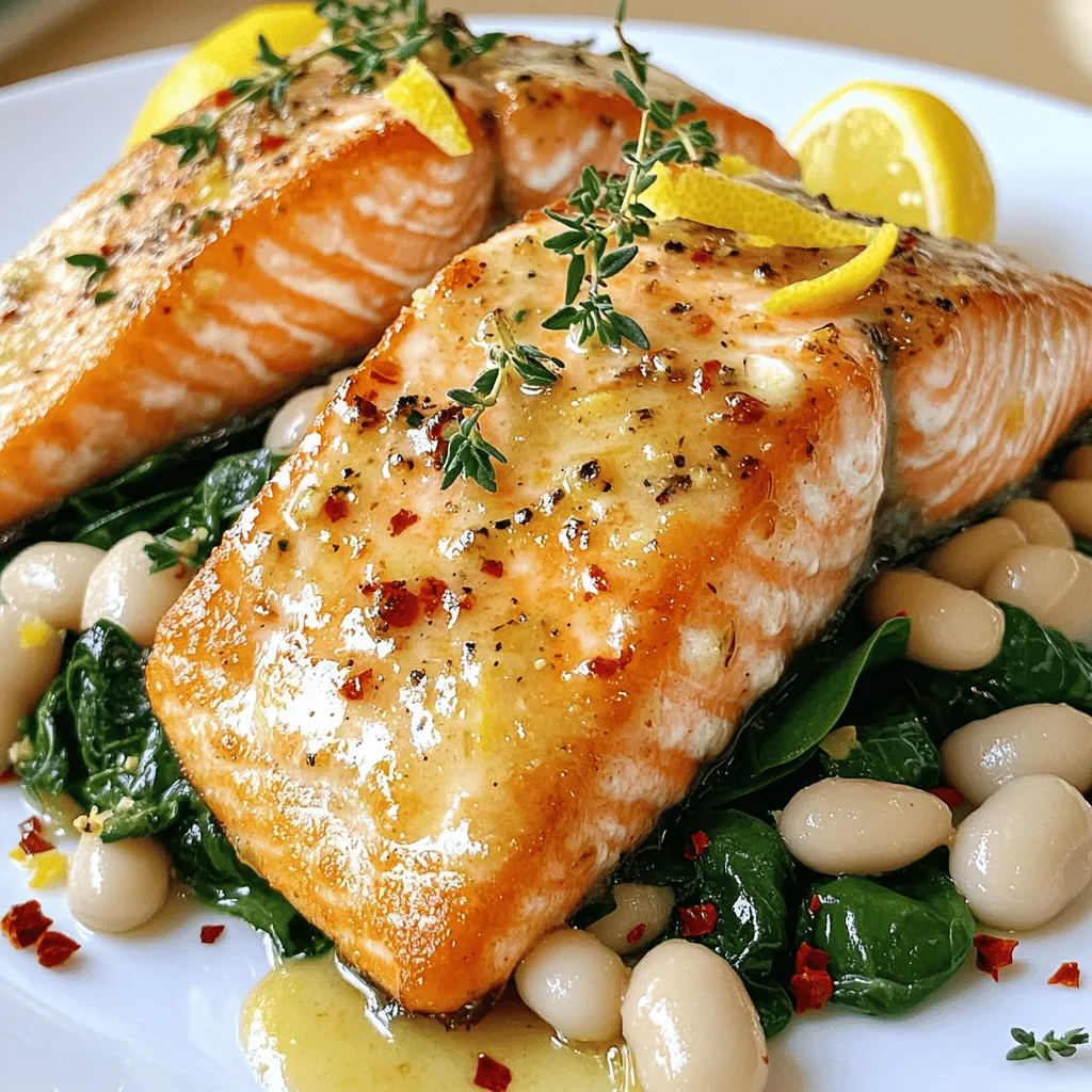 Garlic Butter Salmon and Lemon White Beans Delight
