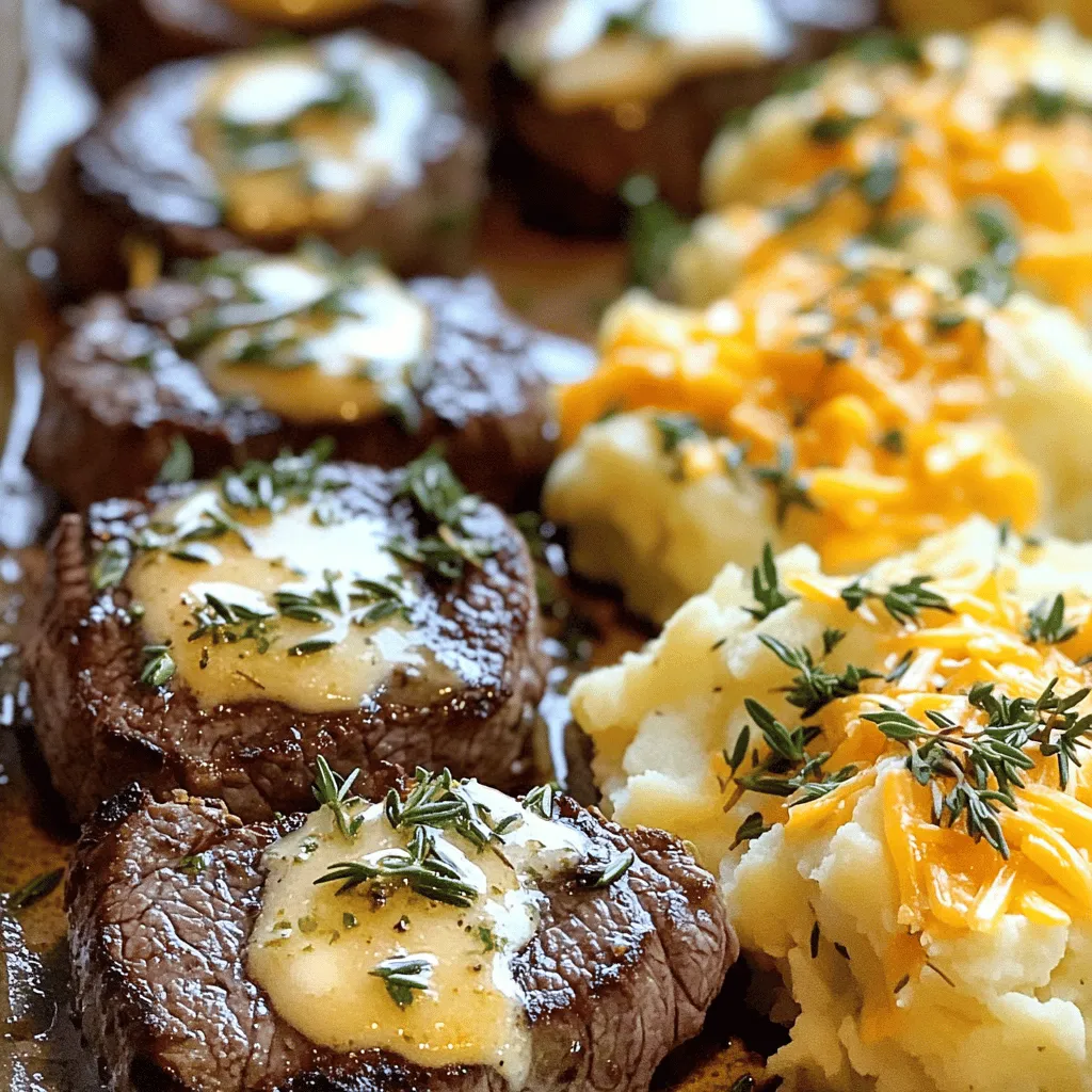 To create garlic butter steak bites and cheesy smashed potatoes, you need a few key ingredients.