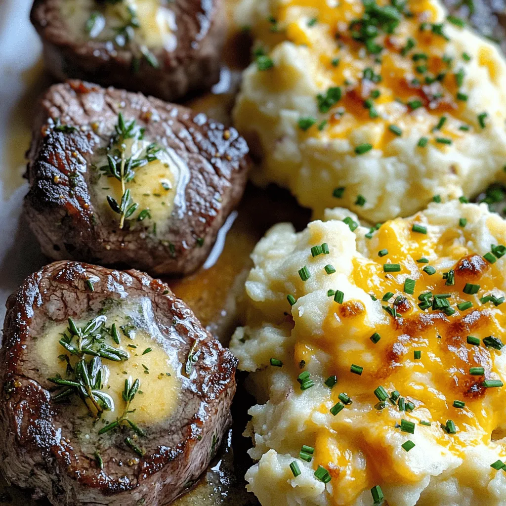 Garlic Butter Steak Bites and Cheesy Smashed Potatoes Delight