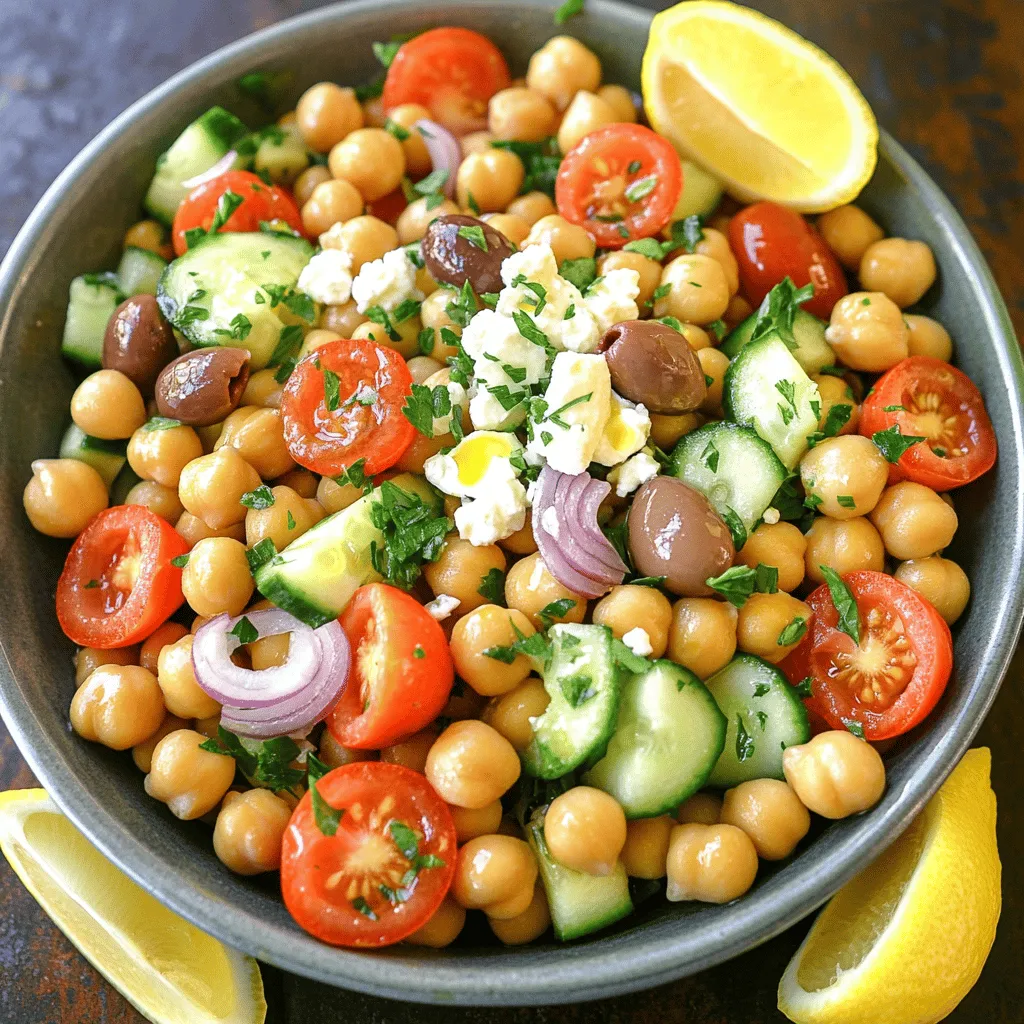The best ingredients for Mediterranean chickpea salad create a fresh and vibrant dish. Key ingredients include chickpeas, cherry tomatoes, cucumber, red onion, Kalamata olives, and feta cheese. Each component brings its own flavor and texture.