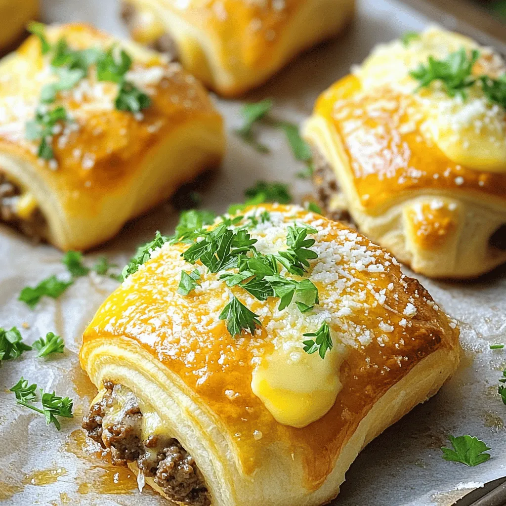 Garlic Parmesan cheeseburger bombs are a tasty snack that mixes two favorites: cheeseburgers and garlic bread. These little bites pack a punch with ground beef, cheese, and garlic flavor. They come wrapped in soft crescent roll dough, making them easy to eat.