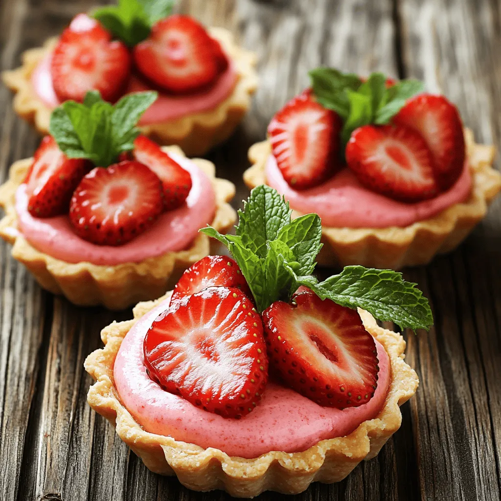 - 1 cup all-purpose flour - 1/4 cup powdered sugar - 1/2 cup unsalted butter, softened - 1 large egg yolk - 1/2 teaspoon vanilla extract - 1 cup fresh strawberries, hulled and pureed - 1/2 cup heavy whipping cream - 1/4 cup granulated sugar - 1 teaspoon gelatin powder - 2 tablespoons cold water - Fresh strawberries, halved, for garnish - Mint leaves, for garnish