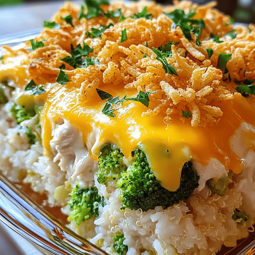 To make a cheesy chicken casserole, you need a few key items. Start with cooked chicken. Shredded rotisserie chicken works great. It saves time and tastes good. You can also use leftover chicken from another meal.