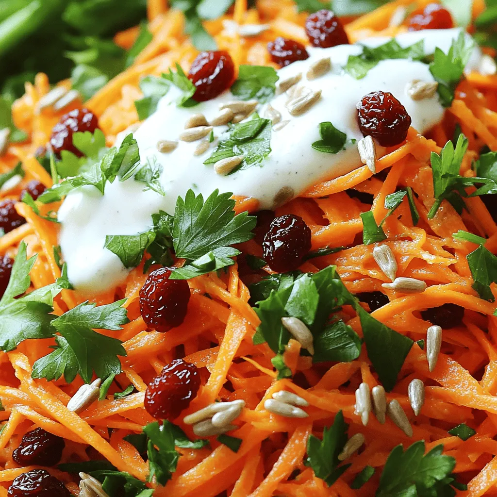 - 4 large carrots, peeled and shredded - 1/2 cup raisins or dried cranberries - 1/4 cup chopped fresh parsley