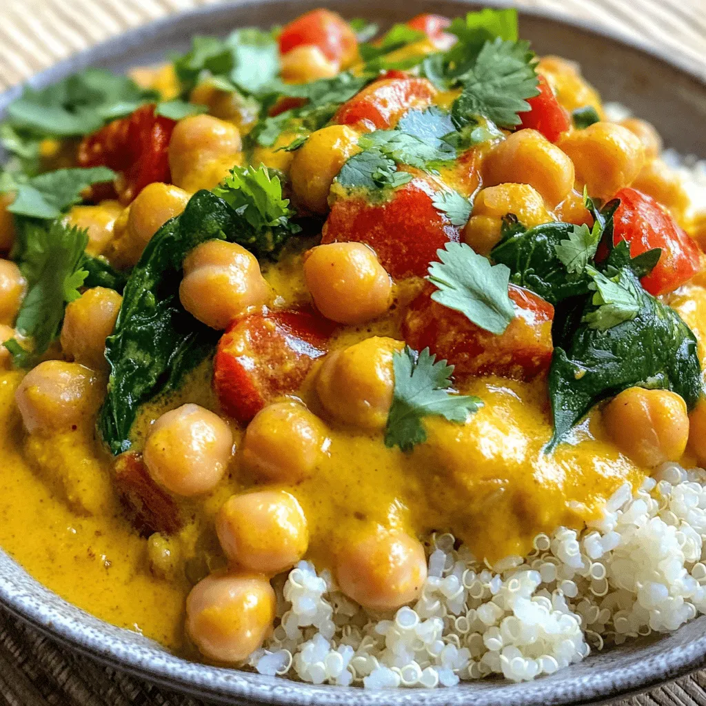 - 2 cups canned chickpeas or 1 cup dried chickpeas (soaked and cooked) - 1 medium onion, finely chopped - 3 cloves garlic, minced - 1-inch piece of ginger, grated - 1 can (14 oz) coconut milk - 1 can (14 oz) diced tomatoes