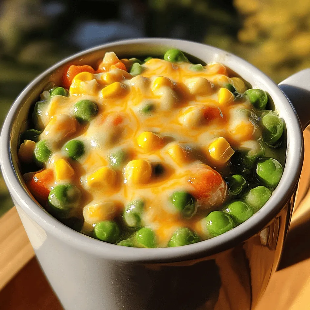 The Cheesy Veggie Mug Bowl uses five easy ingredients. Here’s what you need:
