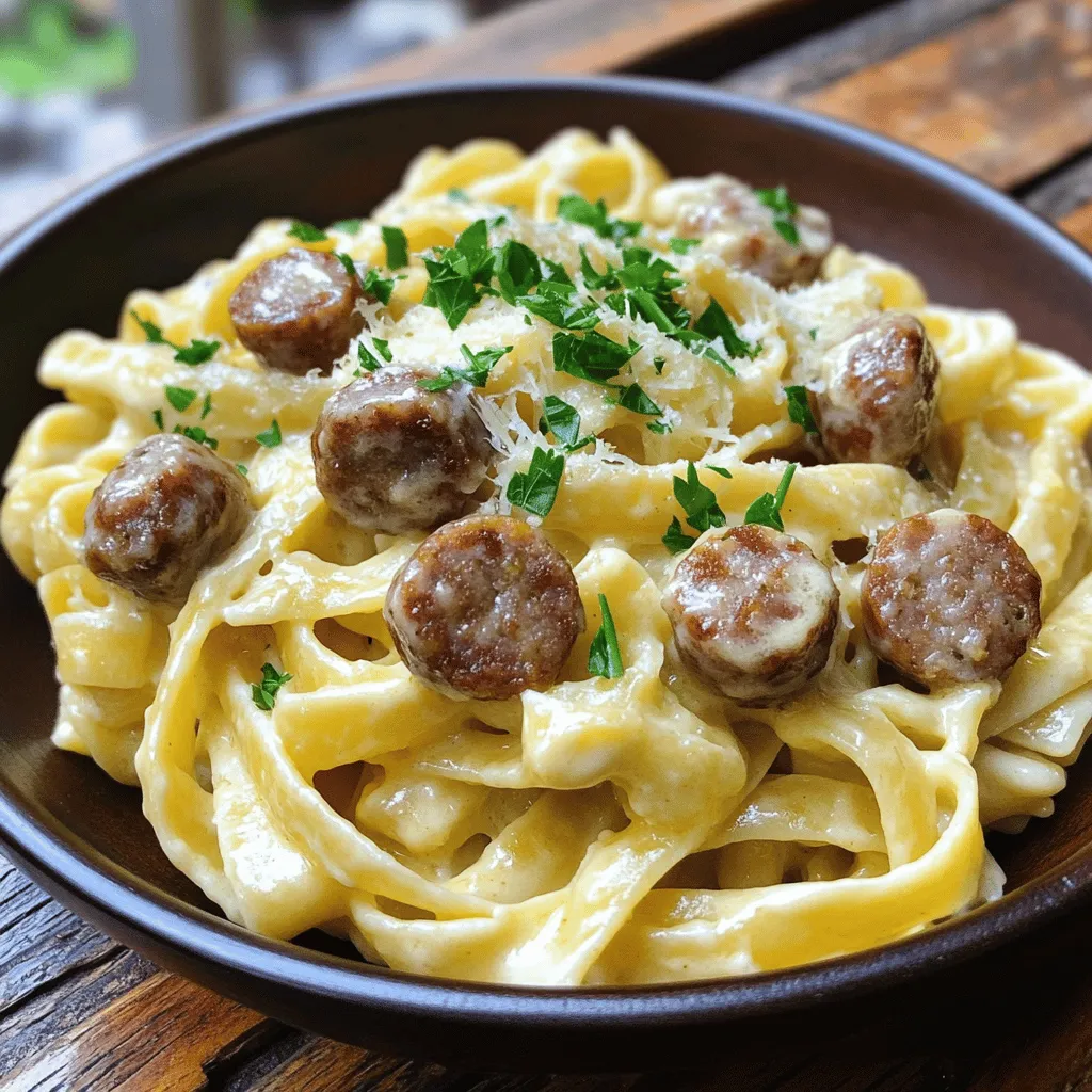To make garlic butter sausage bites and creamy parmesan pasta, you need fresh ingredients. The star of this dish is the Italian sausage. I recommend using 1 pound of high-quality Italian sausage. Choose a type you love, like sweet or spicy.