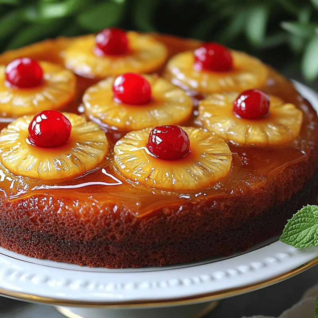 - 1/2 cup unsalted butter - 1 cup brown sugar - 1 can sliced pineapple - 10 maraschino cherries - 1 3/4 cups all-purpose flour