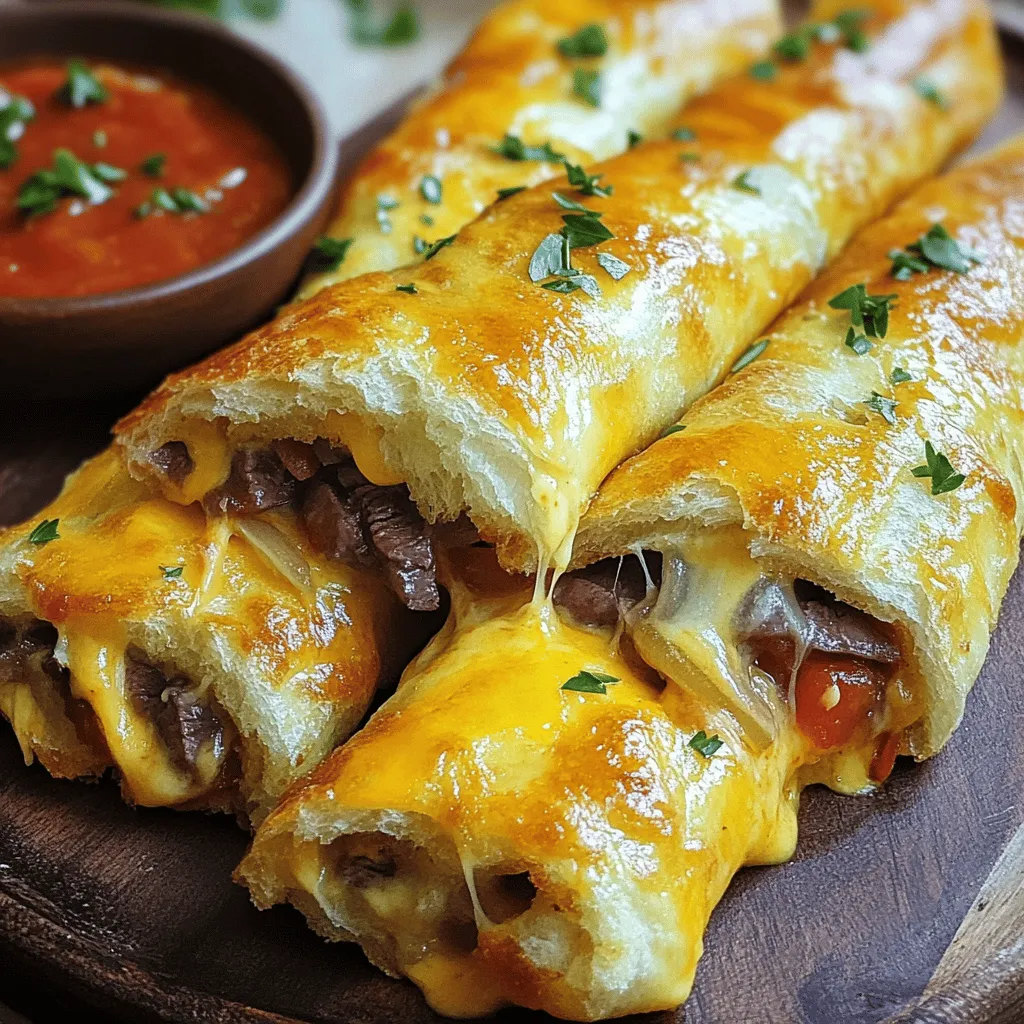 Philly cheesesteak stuffed cheesy breadsticks combine two favorites: cheesesteaks and breadsticks. This dish offers a warm, cheesy, and savory treat that everyone loves.