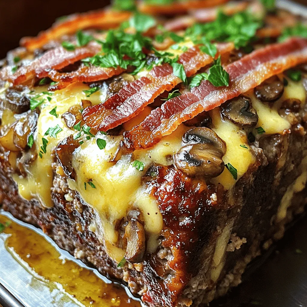The key ingredients for bacon mushroom swiss cheese meatloaf create a rich and savory dish. First, let