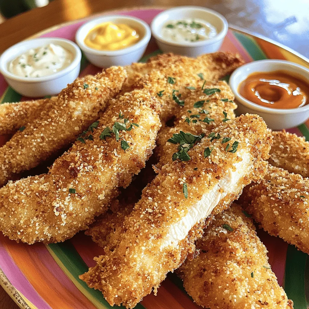 To make crispy chicken tenders at home, you need a few key ingredients. First, get 1 pound of chicken breast. Cut them into strips. Next, use 1 cup of buttermilk. It helps the chicken stay moist. For the breading, you will need 1 cup of all-purpose flour and 1 cup of breadcrumbs. I recommend panko for extra crunch.