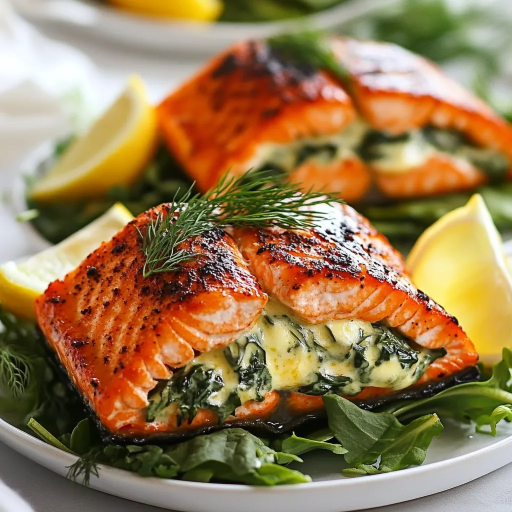 Blackened Salmon Stuffed with Spinach Delight