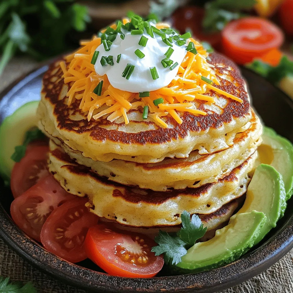 To make cheesy savory pancakes, you need a few key items. Start with the essential ingredients for the base recipe. You will need 1 cup of all-purpose flour, 1 teaspoon of baking powder, 1/2 teaspoon of baking soda, and 1/2 teaspoon of salt. These items form the pancake