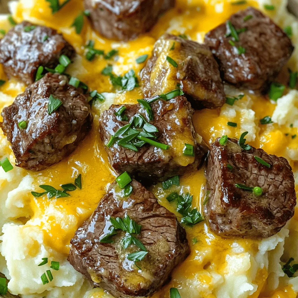 - 1 lb sirloin steak, cut into 1-inch cubes - 4 tablespoons unsalted butter - 4 cloves garlic, minced - 1 teaspoon fresh rosemary, chopped - 1 teaspoon fresh thyme, chopped - Salt and pepper to taste