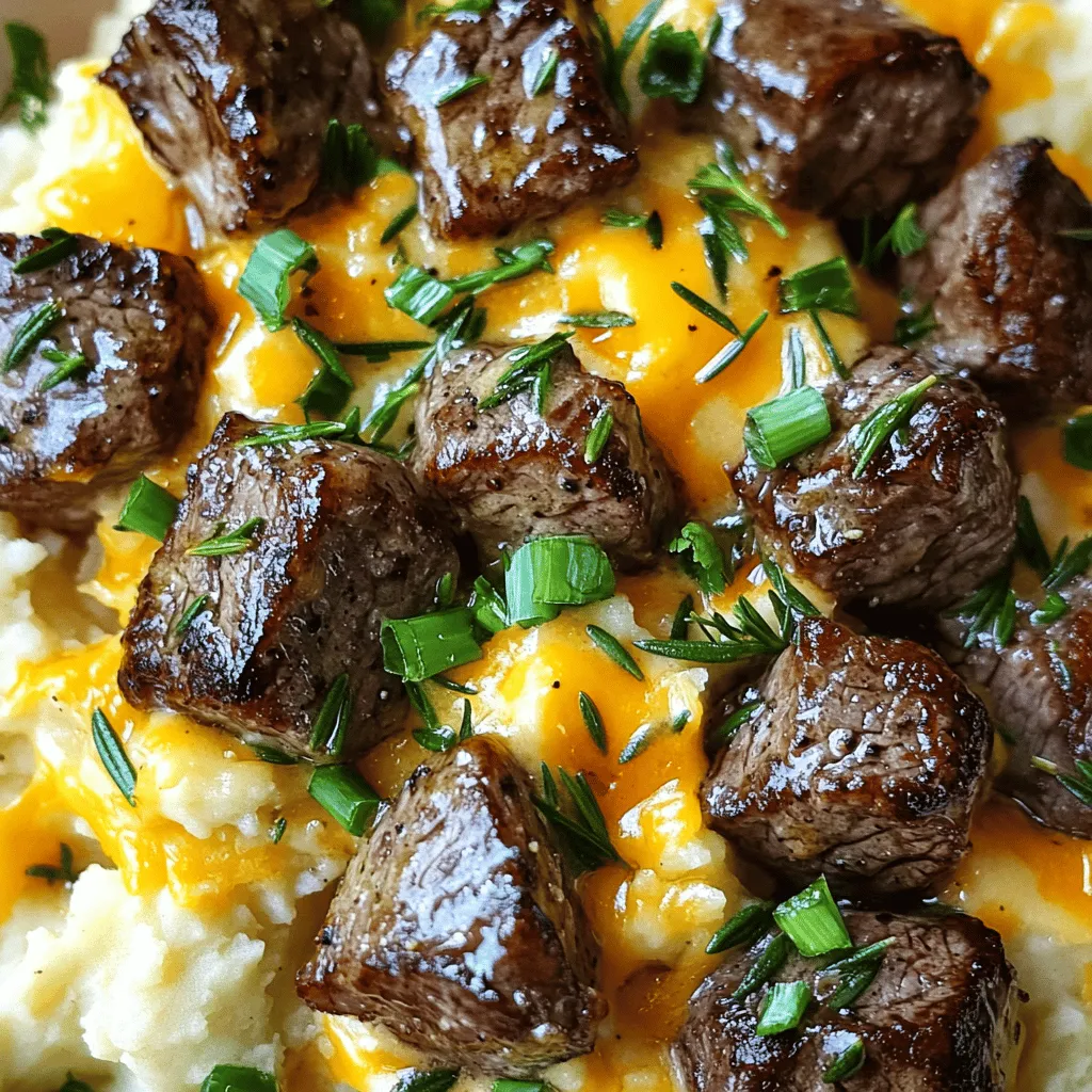 Garlic Butter Steak Bites and Cheesy Smashed Potatoes