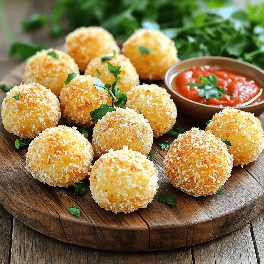 The main ingredients for crispy Parmesan garlic potato balls include mashed potatoes, Parmesan cheese, and garlic. You can use leftover mashed potatoes for this recipe. They add great flavor and help save time.