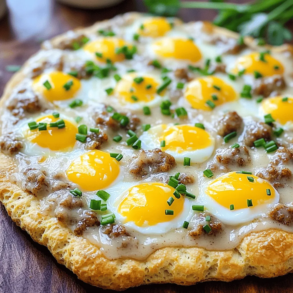 To make biscuits and sausage gravy breakfast pizza, you need a few key ingredients. First, for the pizza crust, grab one can of refrigerated biscuit dough. This dough is easy to use and gives a tasty base. Next, you need one pound of breakfast sausage. You can use pork or turkey sausage based on your taste.