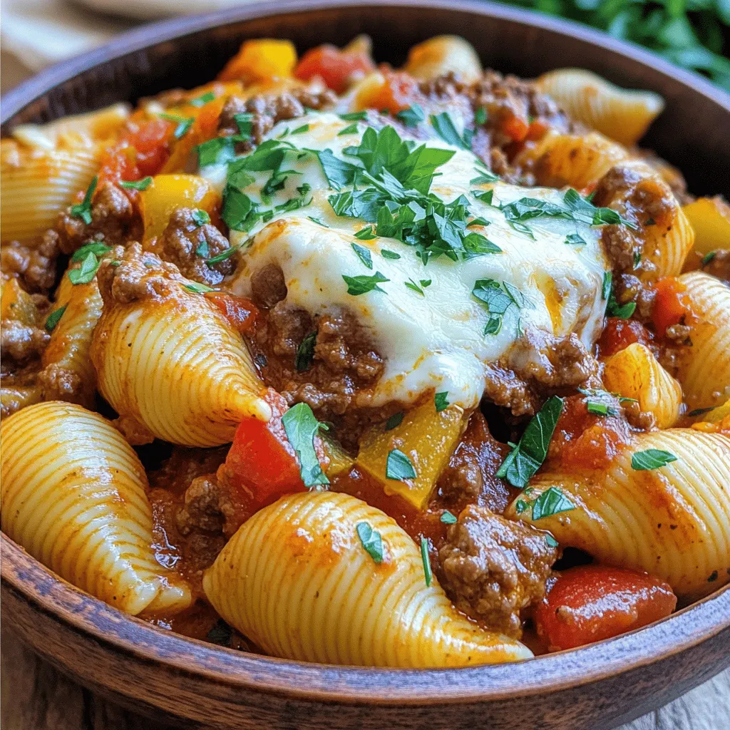 To create your savory beef pasta recipe, you need some key ingredients. First, gather 8 ounces of large shell pasta. This pasta holds the sauce well and adds a fun texture. Next, you will need 1 pound of ground beef. This is the main protein and gives the dish its heartiness.