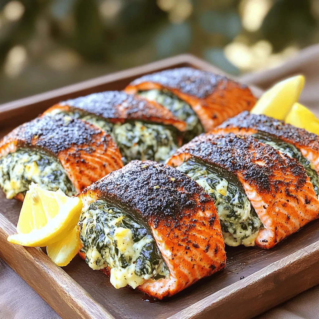 Blackened Salmon Stuffed with Spinach and Parmesan Flavor
