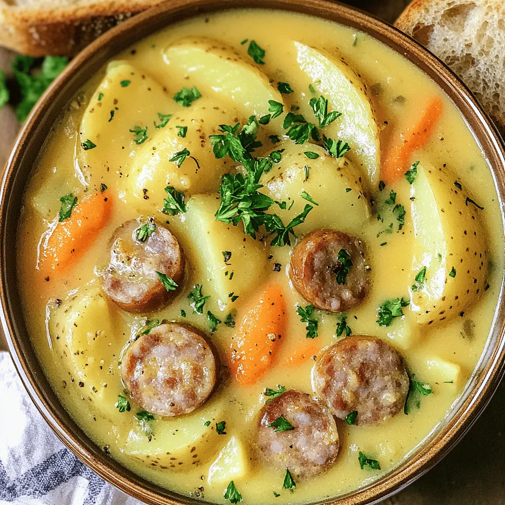Satisfying Slow Cooker German Potato Soup with Sausages