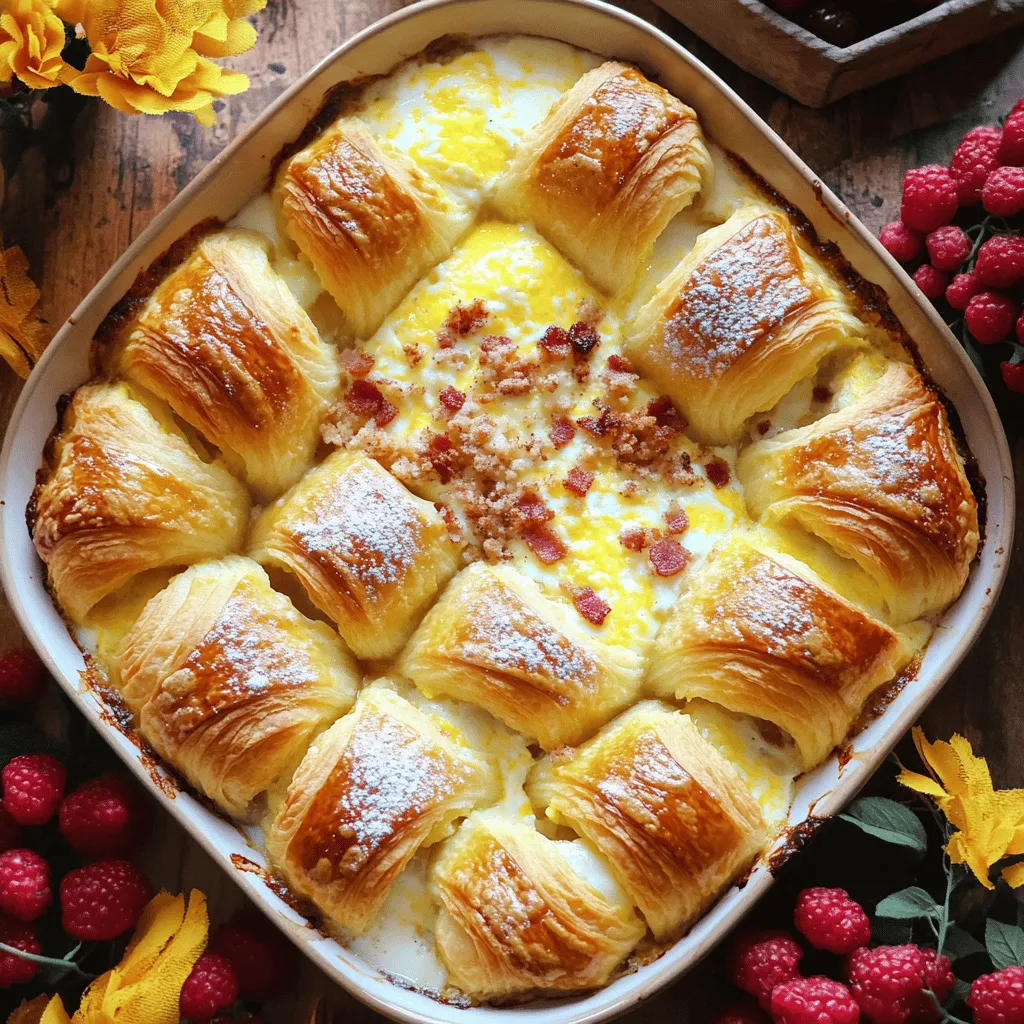 - 4 large croissants, halved - 6 large eggs - 1 cup whole milk - 1/2 cup heavy cream - 1/4 cup maple syrup - 1 teaspoon vanilla extract - 1/2 teaspoon cinnamon - 1 cup shredded cheese (cheddar or a mix) - 1 cup cooked and crumbled bacon or sausage (or a mix)
