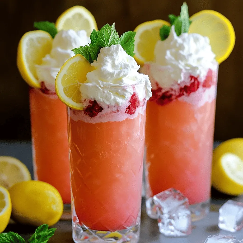 To make whipped pink lemonade, you need a few key ingredients. Start with fresh lemonade made from about four to six lemons. You will also need one cup of chilled coconut cream. This cream adds a rich texture and flavor. Next, grab half a cup of granulated sugar. Adjust this amount to fit your taste. You will also need a quarter cup of pink food coloring or raspberry puree for a natural touch. Lastly, prepare two cups of ice cubes, along with lemon slices and mint leaves for garnish.