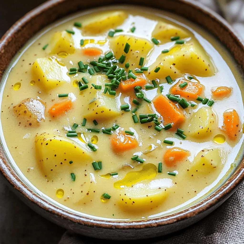 To make a great German potato soup, you need a few key ingredients. First, potatoes are a must. I recommend using Yukon Gold potatoes. They are creamy and add rich flavor to the soup.
