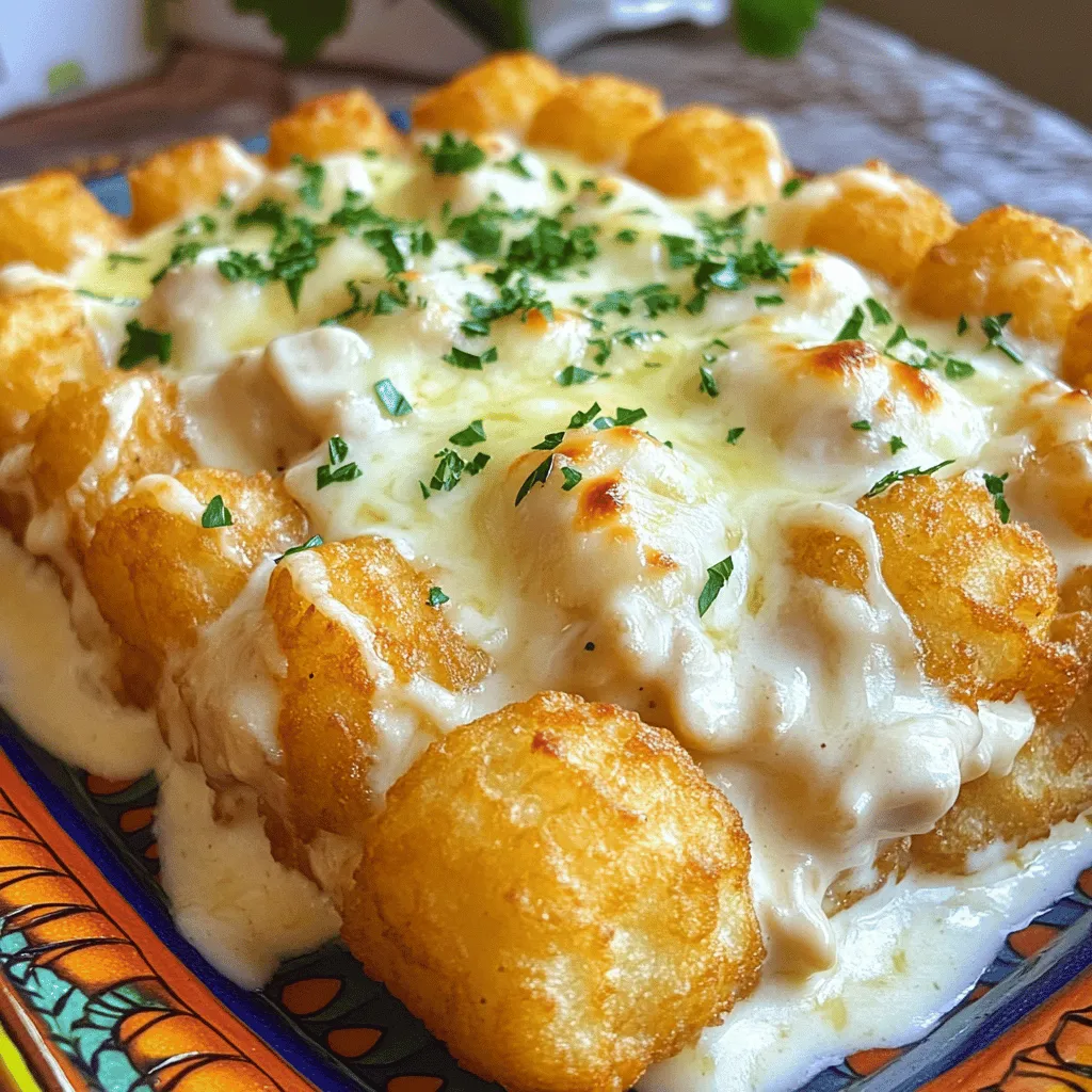 The heart of a savory creamy chicken Alfredo tater tot casserole lies in its key ingredients. Each component plays a vital role in making this dish tasty and satisfying.