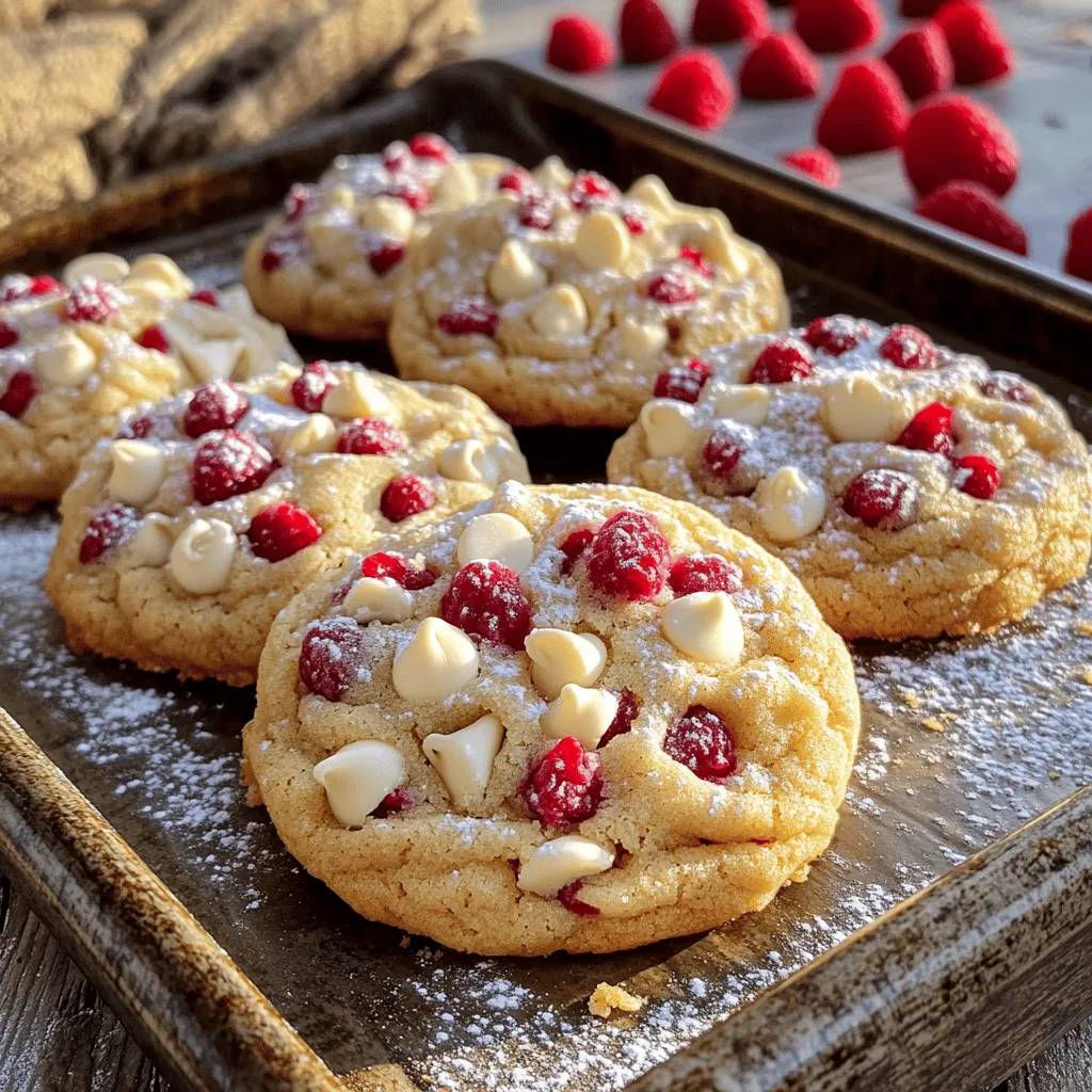 To make white chocolate raspberry cookies, you need simple ingredients. The main items are butter, sugar, and flour. You will also use eggs, vanilla extract, baking soda, and baking powder. For flavor, add white chocolate chips and fresh raspberries.