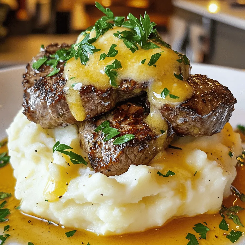 Creamy Garlic Butter Steak Bites with Mashed Potatoes Delight
