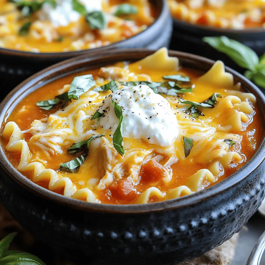 The chicken lasagna soup recipe shines due to its simple yet hearty ingredients. You need chicken, tomatoes, noodles, and cheese. Each part plays a key role in making this dish comforting and rich.