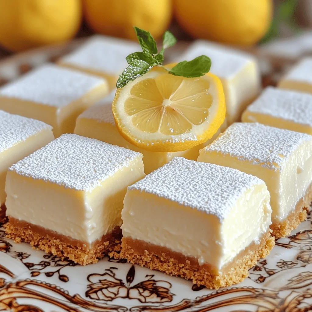 Lemon cheesecake squares are a bright and tangy dessert. They combine the creamy richness of cheesecake with a zesty lemon flavor. This treat comes in easy-to-hold squares, making them perfect for any gathering.