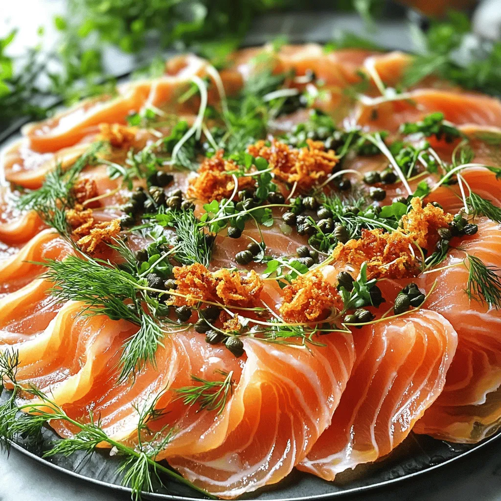 The heart of smoked salmon carpaccio lies in its key ingredients. The main star is, of course, the smoked salmon. I recommend using high-quality smoked salmon. Look for brands that use traditional methods to ensure rich flavor. The smokiness pairs well with the other ingredients, making every bite a delight.