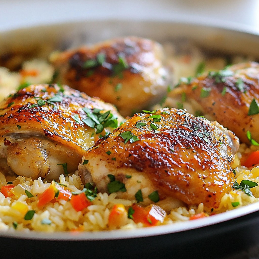 Savory One-Pan Chicken with Garlic Rice Delight