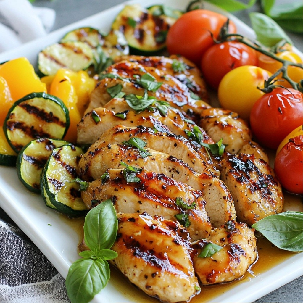 Grilled Honey Garlic Chicken with Summer Vegetables Dish