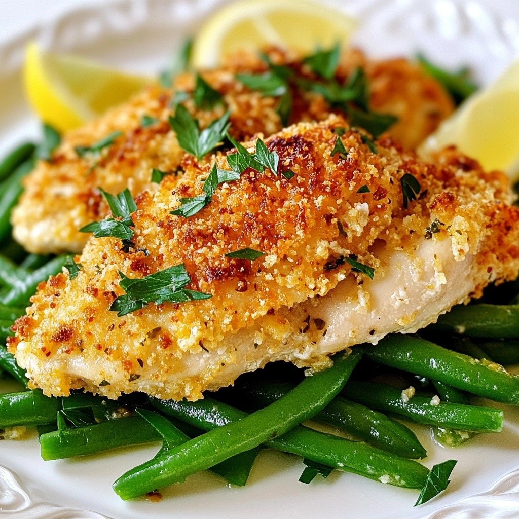 Savory Herb-Crusted Baked Chicken with Green Beans Dish