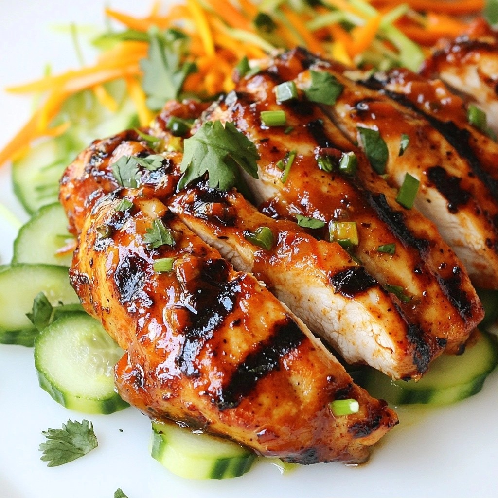 Grilled Spicy Sriracha Chicken with Cucumber Slaw Delight
