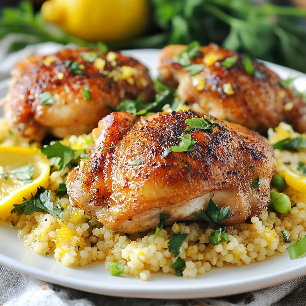 Crispy Chicken Thighs with Lemon Herb Couscous Delight