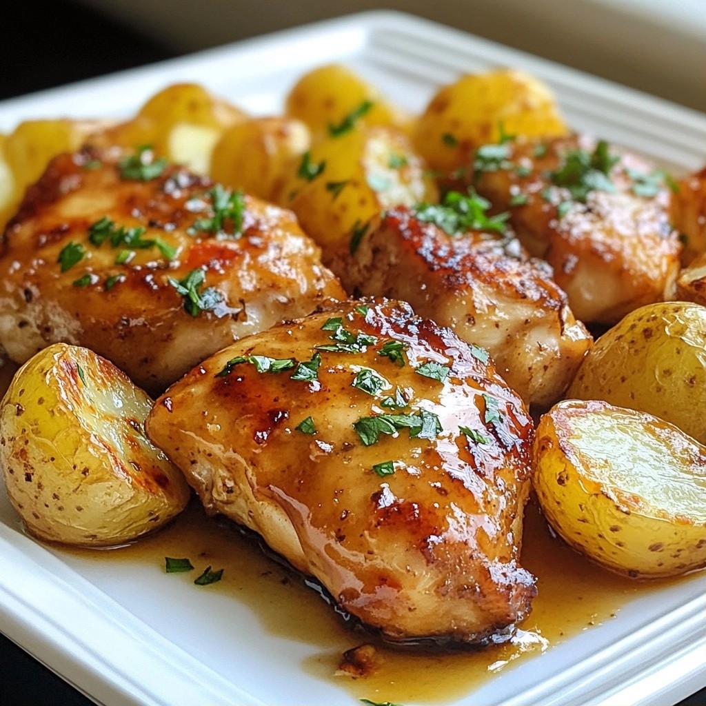 Juicy Honey Lemon Chicken with Roasted Potatoes Dish