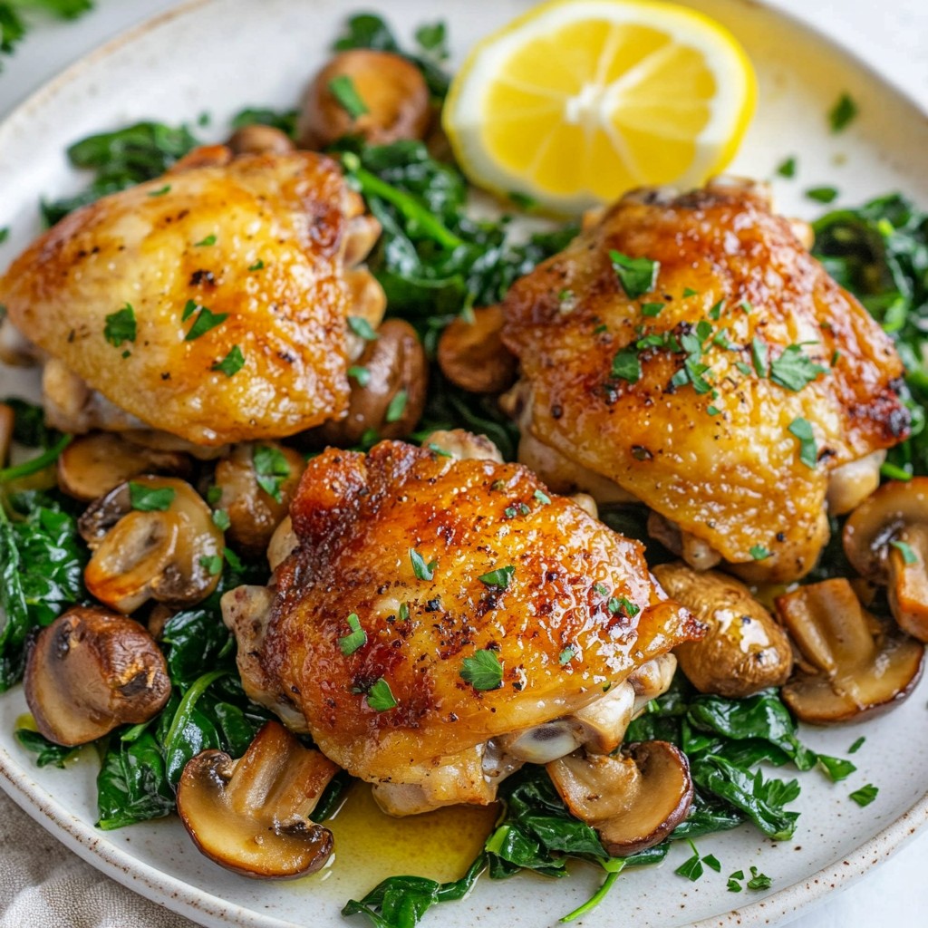 One-Pan Chicken Thighs with Mushrooms and Spinach Meal