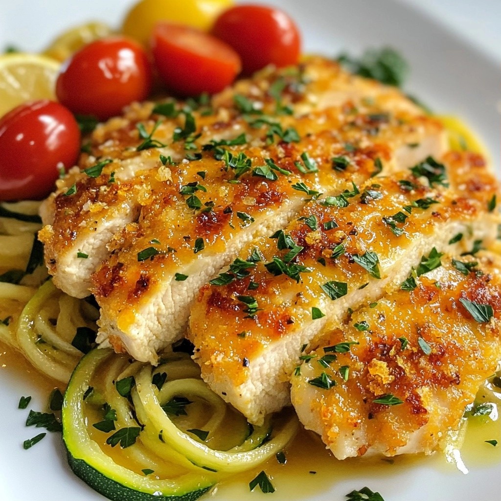 Herb Crusted Baked Chicken with Zucchini Noodles Delight