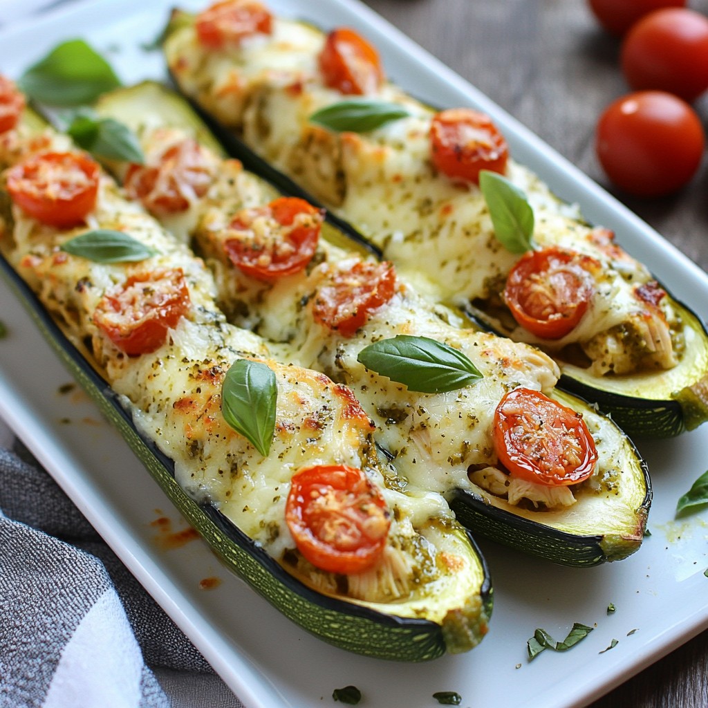 Pesto Chicken Stuffed Zucchini Boats Flavorful Delight