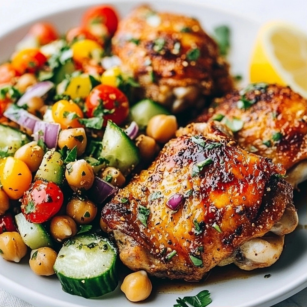 Spicy Baked Chicken Thighs with Chickpea Salad Delight