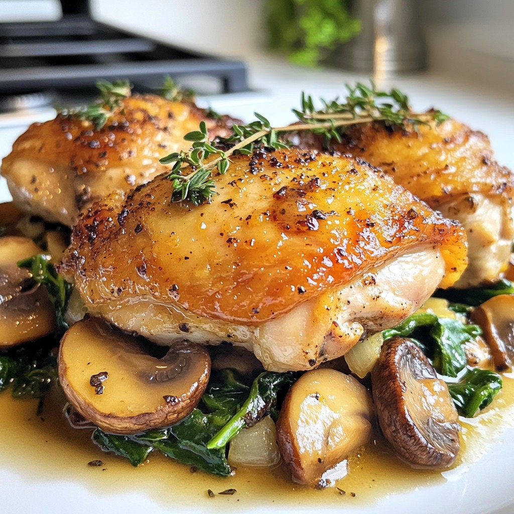 One-Pan Chicken Thighs with Mushrooms and Spinach Delight
