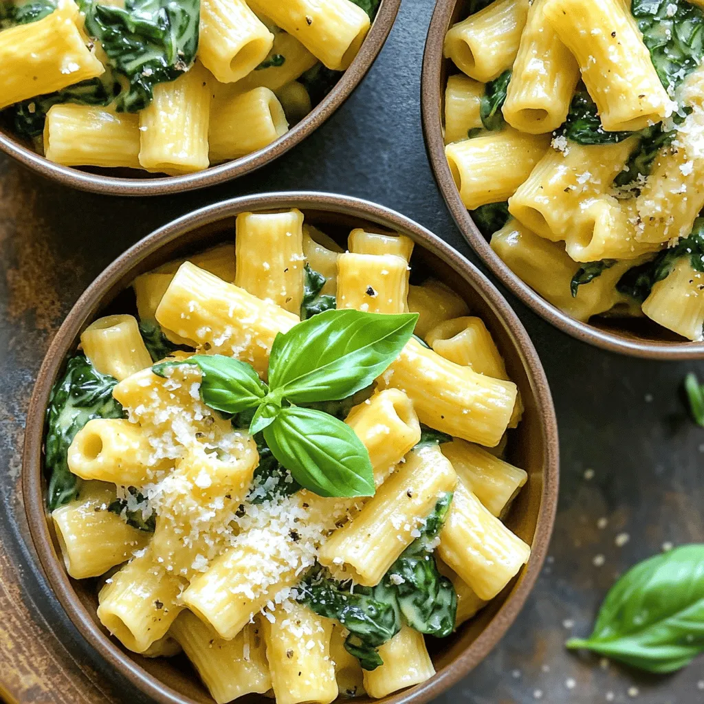 To make Creamy Fresh Spinach Parmesan Rigatoni, gather these fresh and simple ingredients: