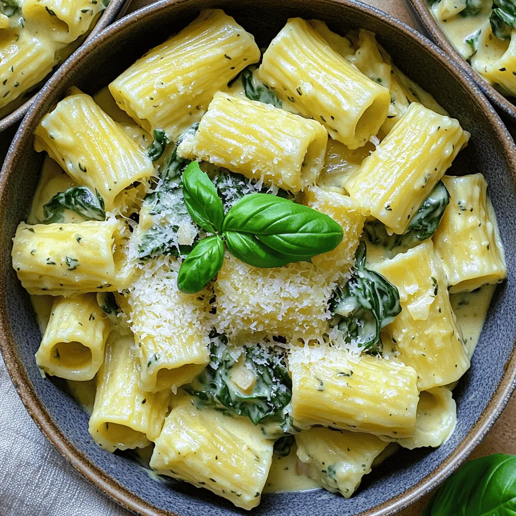 Creamy Fresh Spinach Parmesan Rigatoni Delight